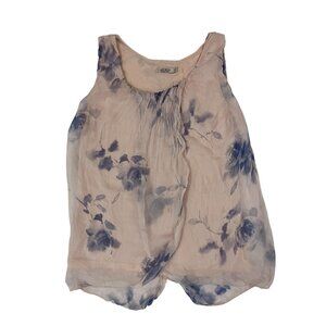 Angela Romantic Sheer Floral Blouse Sleeveless Pastel S Balletcore 100% Silk